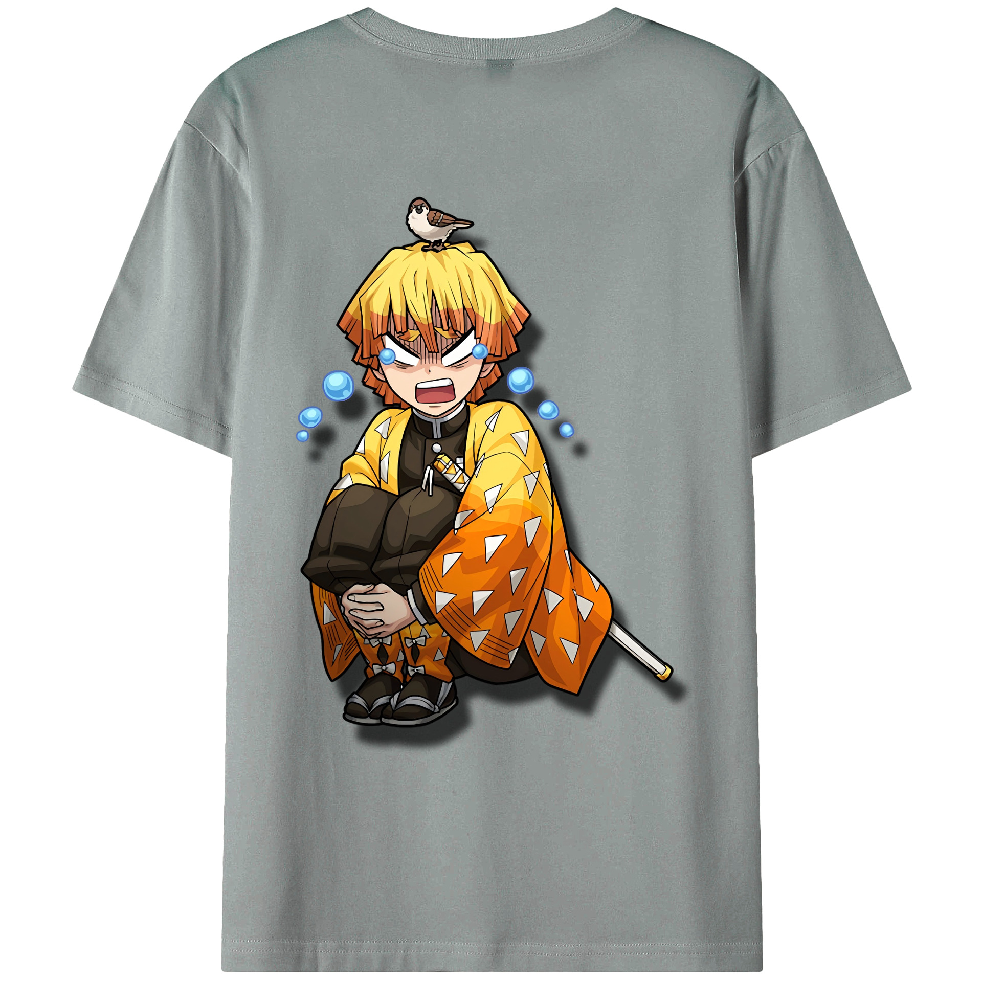 （画像用） 鬼滅の刃（きめつのやいば）我妻 善逸／あがつま ぜんいつ Agatsuma Zenitsu 綿100％ メンズ半袖Tシャツ（バックプリント） 通気性